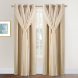 2 Layers Crinkled Voile Blackout Curtain with Free Tie-Backs (1 Panel)
