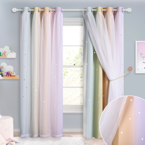 Rainbow Star Cut Out Pattern Double Layers Sheer Curtain for Baby&Kids Room - 1 Panel