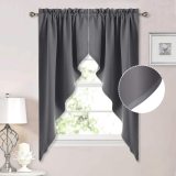 Blackout Pole Pocket Kitchen Tier Curtains -Tailored Scalloped Window Valance
