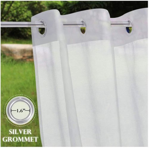 Waterproof Sheer Curtain for Patio,Outdoor Curtain White Linen Look Semitransparent(1 Panel)