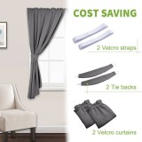 Adjustable Width Privacy Curtain Hang with Sticky Strap - Set of 2 Panels