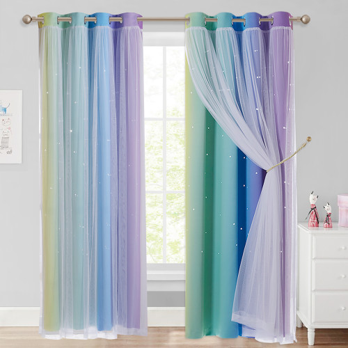 Rainbow Star Cut Out Blackout Curtain,Sold as 1 Panel
