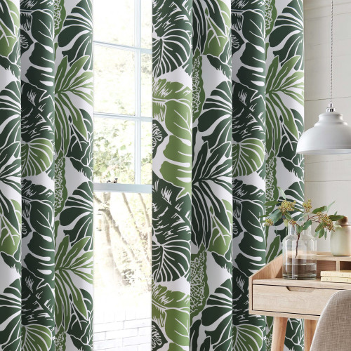 Banana Leaf Pattern Printed Room Darkening Blackout Curtain - Set of 2 Panels