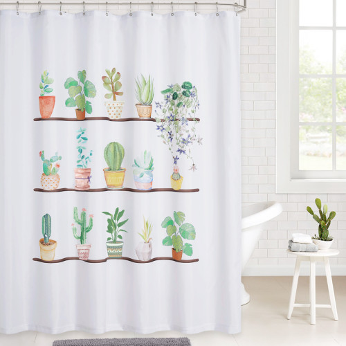 Pot Culture Plants Pattern Simple Modern Fashion Waterproof Shower Curtain for Bathroom