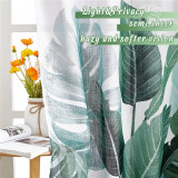 Palm Leaves Printed Pattern Linen Textured Sheer Curtain (One Panel)