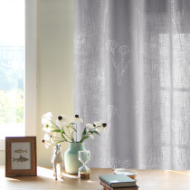 White Blossom Pattern Printed Semi Sheer Linen Curtain(1 Panel)