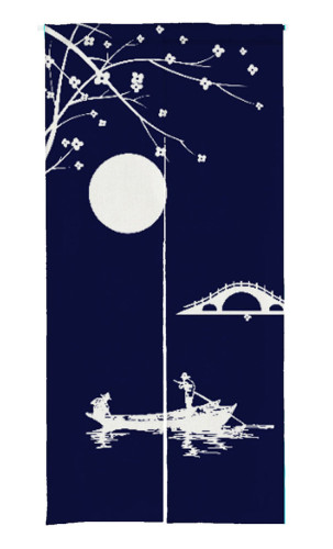 RYBhome Lake Moon Print Japanese Noren Doorway Curtain (1 Panel)