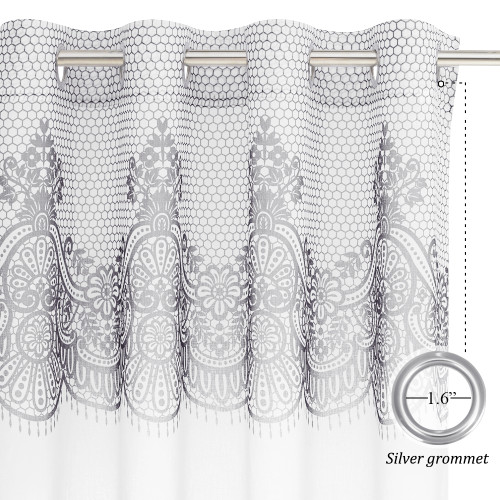Sheer Curtain with Lace Flower on the Top -1 Panel