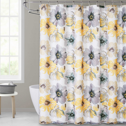 Yellow Grey Flower Shower Curtain