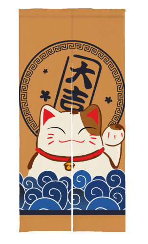 Lucky Cat Print Japanese Noren Doorway Curtain (1 Panel)
