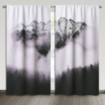 Heavy Duty Mountain Foggy Forest Tree Scenery Blackout Curtain (Set of 2 Panels)