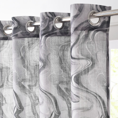 Geometric Curve Printed Pattern Linen Texture Translucent Semi-Sheer Curtain (1 Panel)