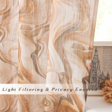 Geometric Curve Printed Pattern Linen Texture Translucent Semi-Sheer Curtain (1 Panel)