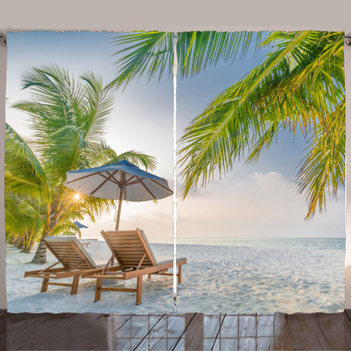 Sunrise Cozy Beach Pattern Digital Printing Room Darkening Curtain Drapes (Set of 2 Panels)