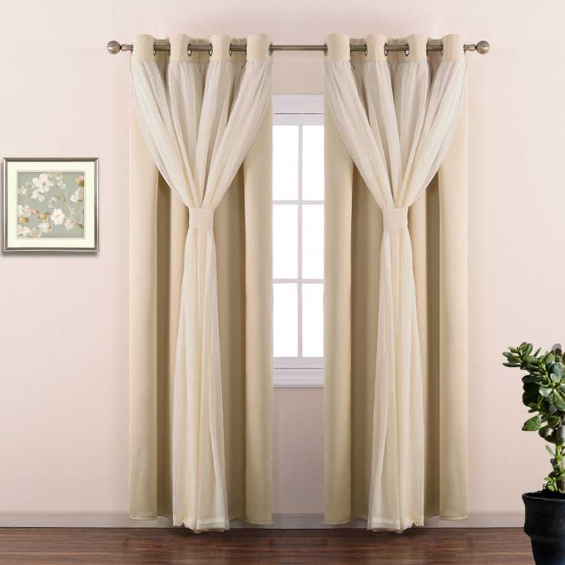 2 Layers Crinkled Voile Blackout Curtain with Free Tie-Backs (1 Panel)