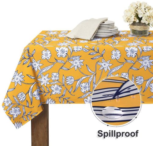 White Floral Pattern Stain Resistant, Wrinkle Free Spillproof Washable Table Cover