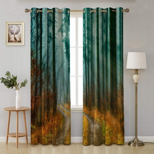 Forest Pattern Printed Thermal Insulated Blackout Curtain for Bedroom, Office, Sitting Room (Set of 2 Panels)