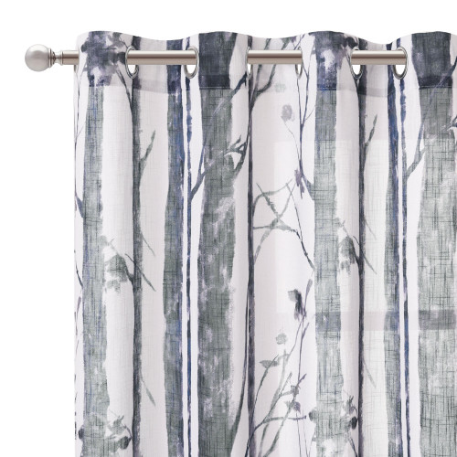 Botanic Tree Branch Pattern Linen Textured Semi-Sheer Curtain (1 Panel)