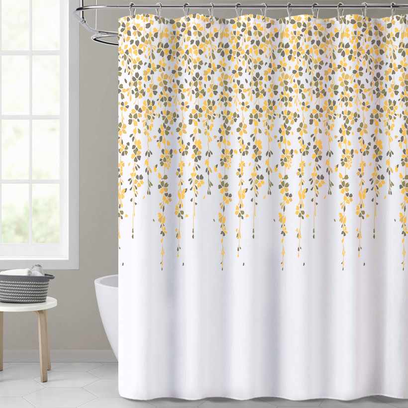 Raining Flowers Water Repelling White Shower Curtain