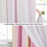 Double Layers Blackout Curtain with White Sheer Layer Overlay Thermal Insulated Layer Gradient Multicolor Stripe