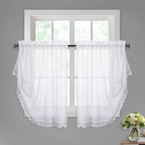 Faux Linen Sheer Window Curtain Valance Shape(1 Panel)