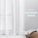 Sheer Curtain- Linen Textured Attached Valance Sunlight Glare Filtering(1 Panel)