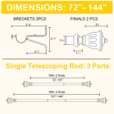 Window Treatment Single Curtain Rod 1 1/8 inch Diameter with Trophy Design, Adjustable Lengt