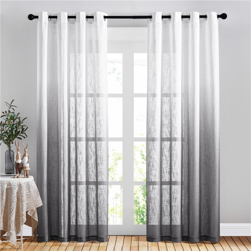 Linen Sheer Curtain, Grommet Ombre Sheer Linen Curtain Floor-Length Drape Privacy-1 Panel