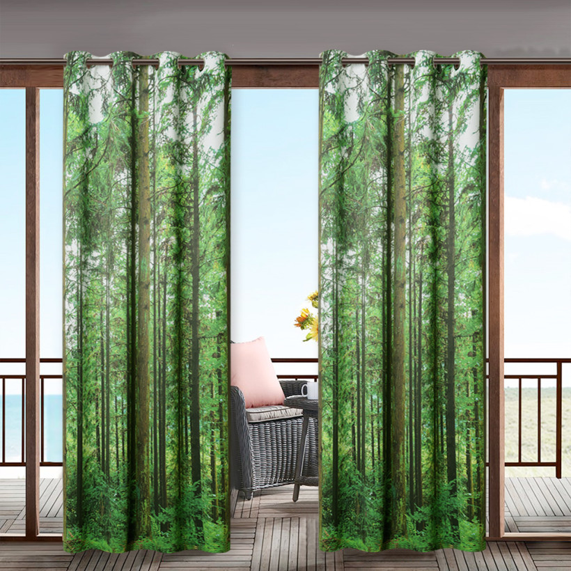 Green Forest Pattern Grommet Waterproof&Rustproof Thermal Insulated Outdoor Curtain for Patio/Porch/Cabana by RYBHOME ( 1 Panel )
