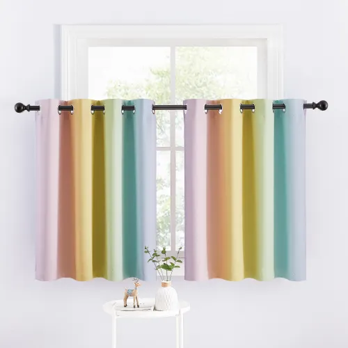Custom Rainbow Curtain Decoration Blackout Short Curtain for Bedroom by ( 1 Panel )