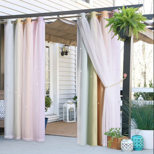 Gradient Multicolor Stripe Double Layers Blackout Outdoor Curtain by RYBHOME ( 1 Panel )