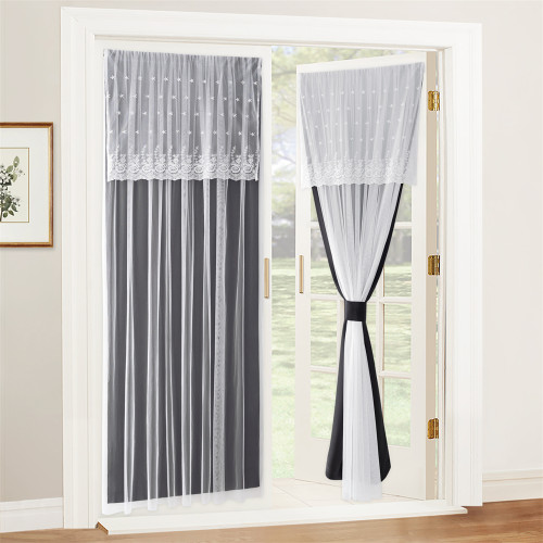 Tricia Door Curtains Set 2 Layers Sheer Curtain Attached On Blackout Panel Room Darkening French