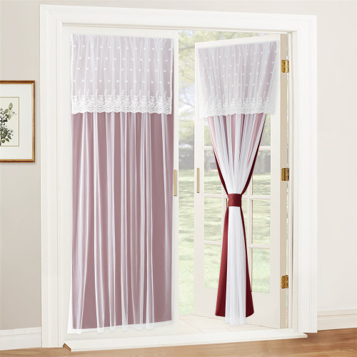 Tricia Door Curtains Set 2 Layers Sheer Curtain Attached On Blackout Panel Room Darkening French