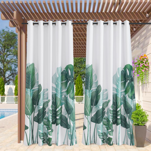 Outdoor Waterproof Thermal Insulated Green Banana Leaf Pattern Outdoor Curtain for Patio/Porch/Cabana by RYBHOME ( 1 Panel )