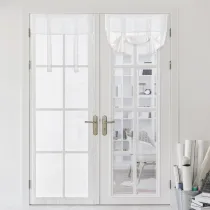 Custom Sheer French Door Curtain for Doorways Linen Textured Light Filtering Tricia Window Door Curtain Shades with Sticky Strap by ( 1 Panel )