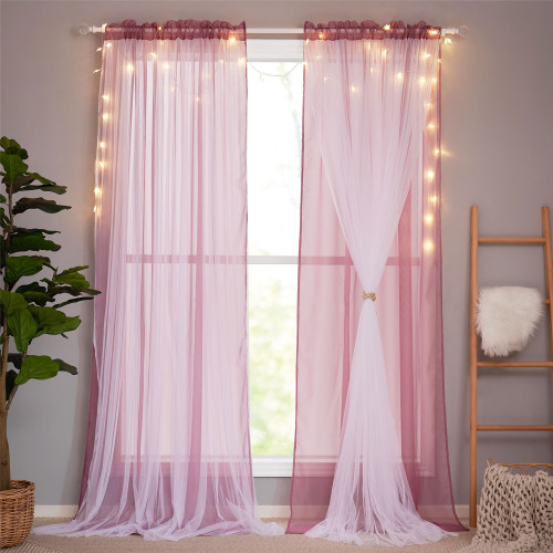 Custom Mauve Sheer x White Tulle Outdoor Backdrop Curtains for Parties Weddings Birthday Party(1 Panel)