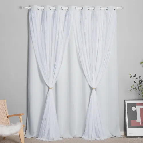 Custom 2 Layers Mix & Match Elegance Gauze & Crushed Sheer Drape Blackout Curtain Panel with Rope-Bedroom Curtain by  ( 1 Panel )