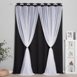 Custom 2 Layers Mix & Match Elegance Gauze & Crushed Sheer Drape Blackout Curtain Panel with Rope-Bedroom Curtain by RYBHOME ( 1 Panel )
