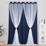 Custom 2 Layers Mix & Match Elegance Gauze & Crushed Sheer Drape Blackout Curtain Panel with Rope-Bedroom Curtain by RYBHOME ( 1 Panel )