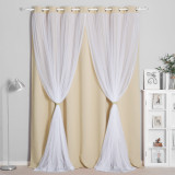 Custom 2 Layers Mix & Match Elegance Gauze & Crushed Sheer Drape Blackout Curtain Panel with Rope-Bedroom Curtain by RYBHOME ( 1 Panel )