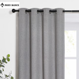 PONY DANCE Linen Cotton All Style Solid Blackout Curtain Thermal Insulated Energy Saving Privacy Drapes for Living Room Customized Services