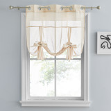 Custom Tie Up Shade Sheer Curtain-Linen Textured Sheer Window Valance by RYB HOME ( 1 Panel )
