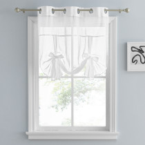 Custom Tie Up Shade Sheer Curtain-Linen Textured Sheer Window Valance by RYB HOME ( 1 Panel )