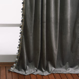 Custom Velvet Curtains Pom Pom - Luxury Velvet Bedroom Curtains Room Darkening Window Decorative Drapes Thermal Insulated Privacy Curtains ( 1 Panel )