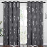 Custom Foil Printed Wave Lines Thermal Blackout Drapes for Living Room/Office/Guest Room ( 1 Panel )