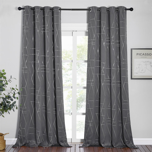 Custom Foil Printed Geometric Lines Home Decoration Thermal Insulated Grommet Blackout Drapes ( 1 Panel )