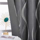 Custom Foil Printed Wave Lines Thermal Blackout Drapes for Living Room/Office/Guest Room ( 1 Panel )