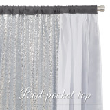 Custom Shiny Backdrop with White Sheer, Sparkly Silver Sequin, 3 Layers Fabric for Party Birthdays / Anniversaries / Wedding (1 Panel)
