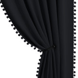 Custom Solid Blackout Curtain Thermal Insulated Energy Drapes with Pompoms for Living Room Customized Services ( 1 Panel )