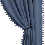 Custom Solid Blackout Curtain Thermal Insulated Energy Drapes with Pompoms for Living Room Customized Services ( 1 Panel )